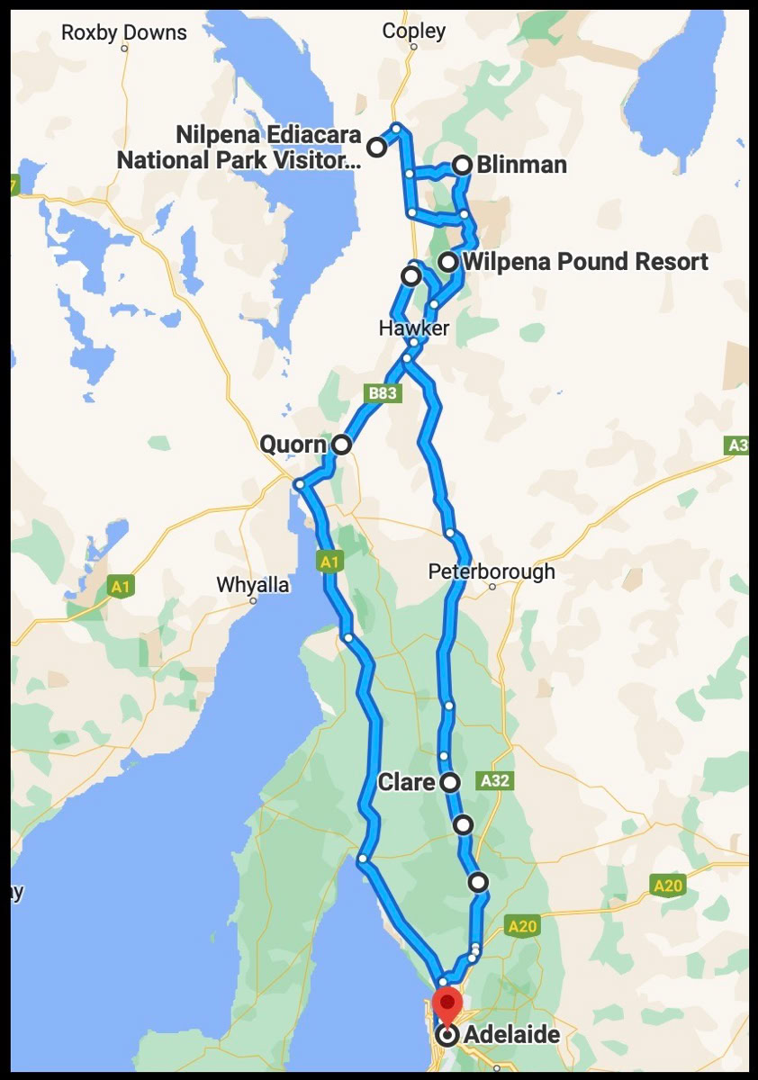 Flinders Ranges Tours from Adelaide Flinders Ranges Tours from Adelaide map 3 day ediacaran fossil tour