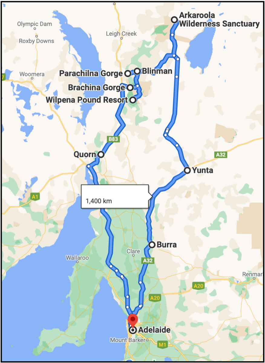 Flinders Ranges Tours from Adelaide Flinders Ranges Tours from Adelaide map 5 day tour
